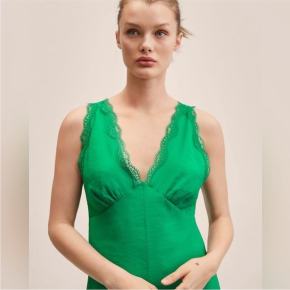 NWT MANGO MNG Wide Leg Jumpsuit‎ Size Large Green Sleeveless Cropped - Picture 1 of 11
